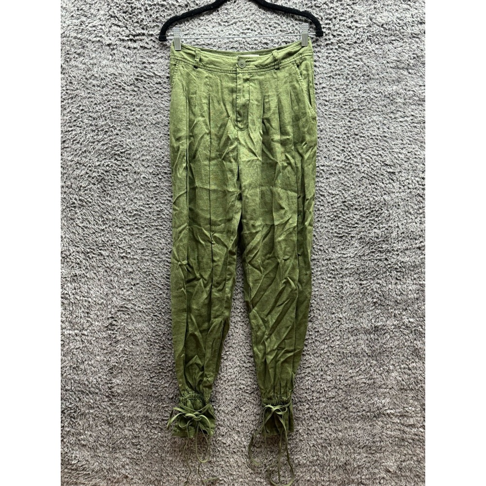 Anthropologie High Rise Pleated Ankle Tie Linen Pants Green Womens Size 0